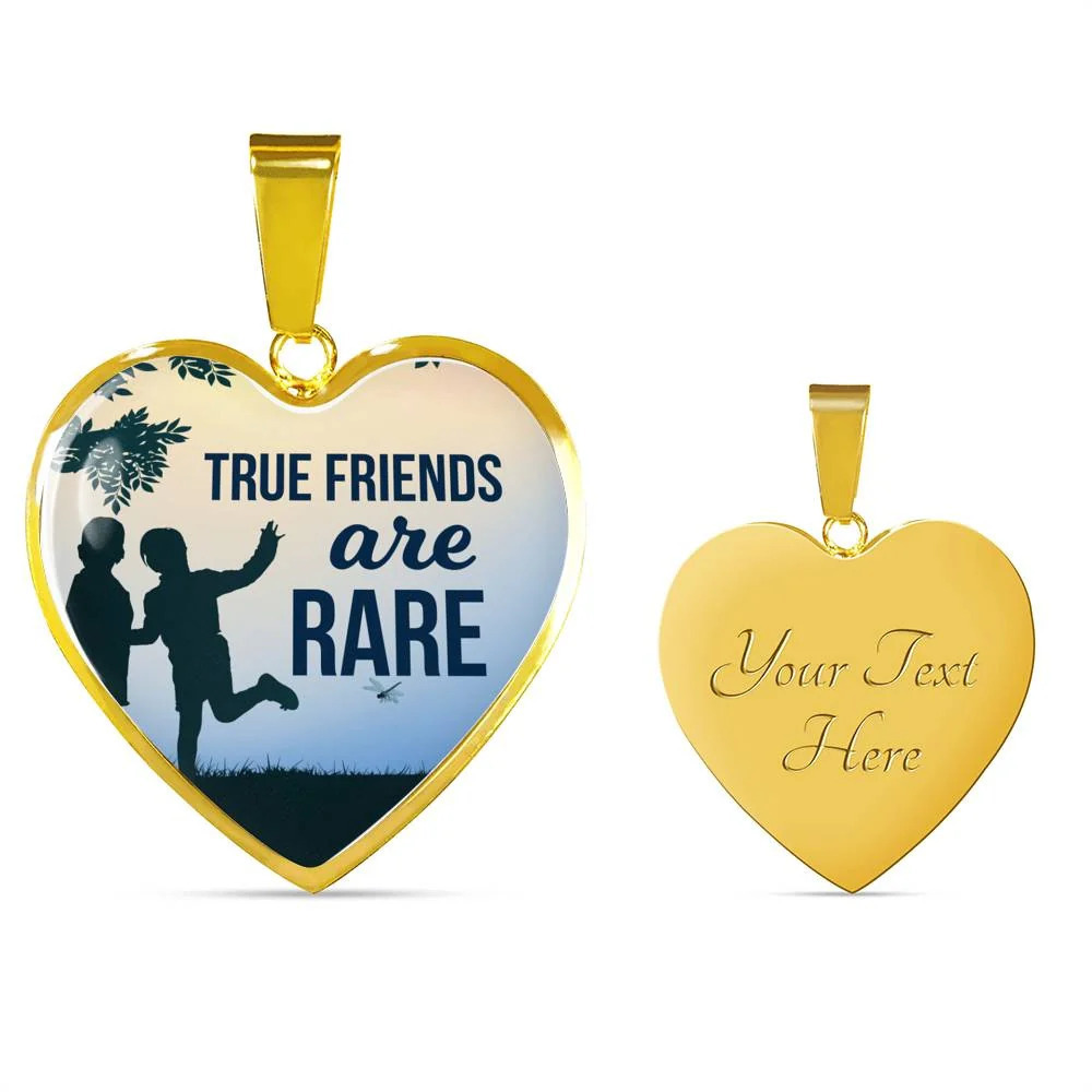 True Friends Are RAre Personalized Engraved Gold Heart Necklace Custom Name Dat